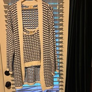 Elle Black and Cream Open-Weave Cardigan with Tank